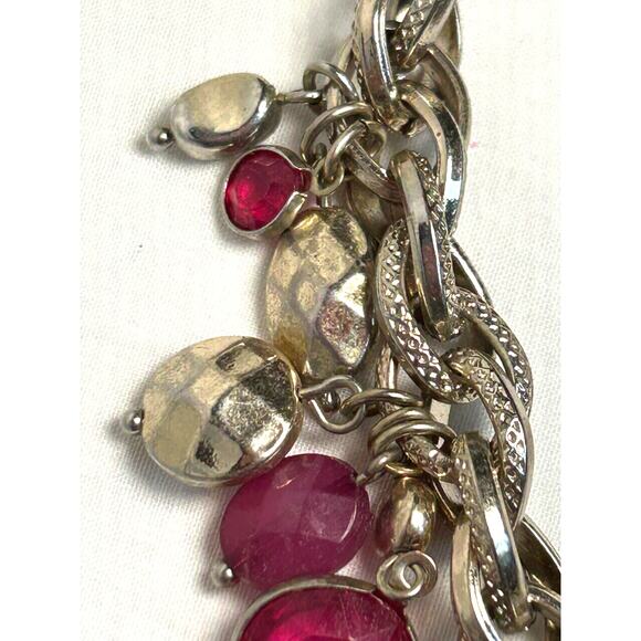 WHBM Faceted Dark Pink Gold Tone Bead Double Link Chain Necklace 18-19” - Picture 10 of 10